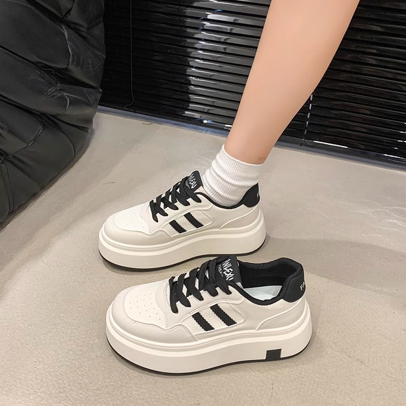 运动鞋厚底休闲皮面板鞋女2025春季新款百搭德训鞋in小白鞋学生