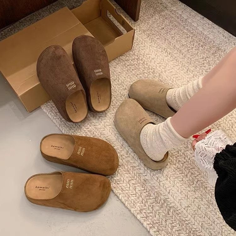 复古厚底勃肯鞋女2025春季新款百搭网红懒人拖鞋包头半拖鞋