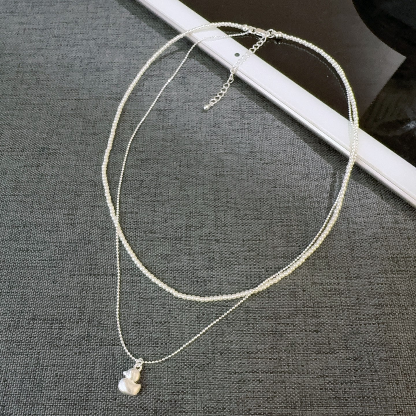 新款拉丝银色小鸭子吊坠双层珍珠项链女简约轻奢精致锁骨链叠戴,饰品/流行首饰/时尚饰品新,项链,淘宝优惠券,粉丝福利购,淘宝优惠卷