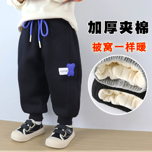 儿童加绒裤棉裤加厚一体绒秋冬季宝宝保暖中小童男童夹棉卫裤女童