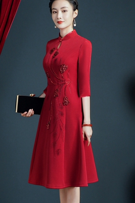 春秋款喜婆婆婚宴装礼服旗袍裙