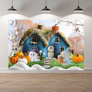 万圣节背景布可爱幽灵南瓜城堡装饰Halloween主题聚会拍照挂布