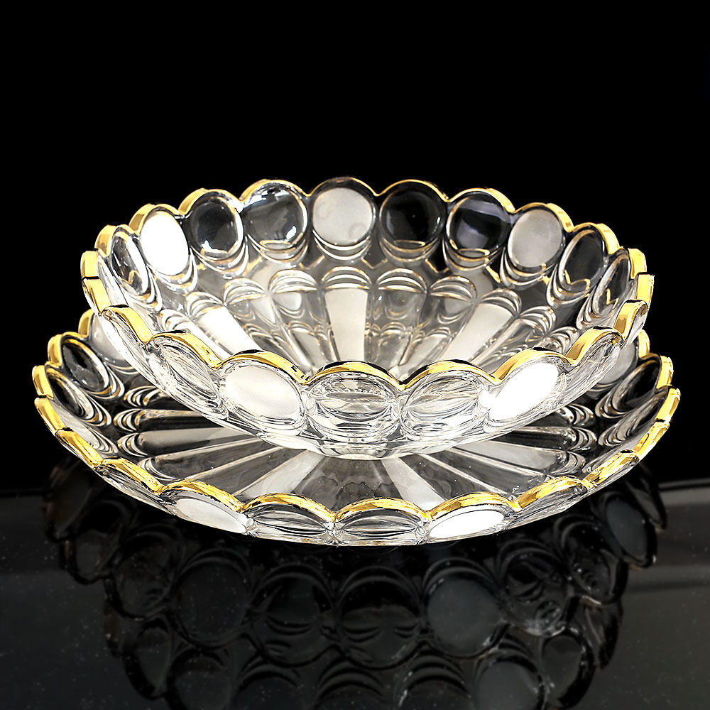 金边透明水晶玻璃水果盘果盆果斗套装大小果碟果碗瓜果干果糖果盘