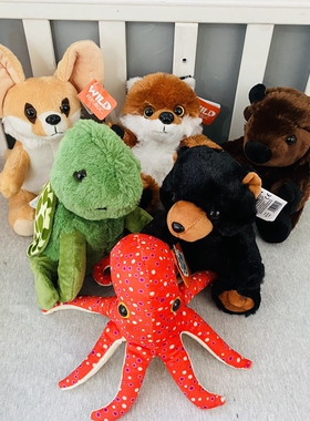 Wild republic野生共和国掌心动物章鱼耳廓狐熊犀牛毛绒公仔玩偶