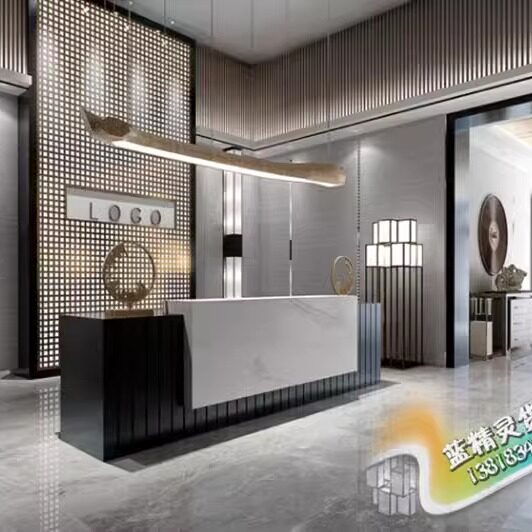 定制养生会所酒店大理石吧台异形公司售楼部前台接网红待台美容院