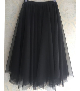 秋冬网纱半身仙女纱裙新款不规则黑色高腰中长款大摆太阳裙