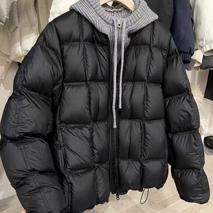 女韩版 羽绒服冬宽松工装 假两件保暖加绒加厚外套连帽 2025新款 661