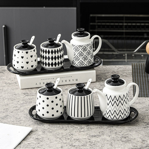 赫本风陶瓷油壶商用油瓶酱油醋壶家用厨房调料罐餐厅调味壶套装