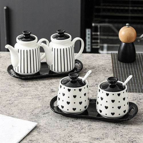 赫本风陶瓷油壶商用油瓶酱油醋壶家用厨房调味罐餐厅装调料套装