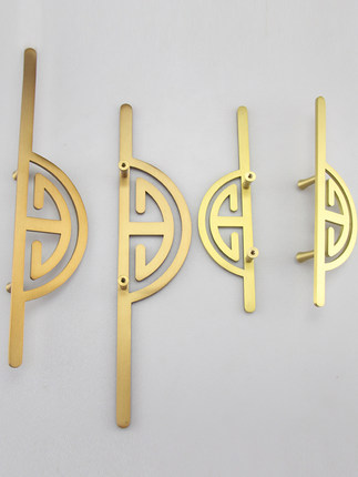 新中式黄铜材质长条寿字圆拉手定制衣橱柜门条把手衣柜子仿古抽