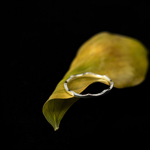 纹砖波浪浪花纯银闭口戒指