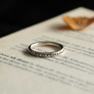 纹砖Veinsbrick 民族风雕花花纹纯银S925男女情侣闭口戒指 拾柒