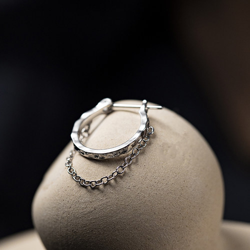 纹砖链条圆圈纯银男女耳圈耳饰