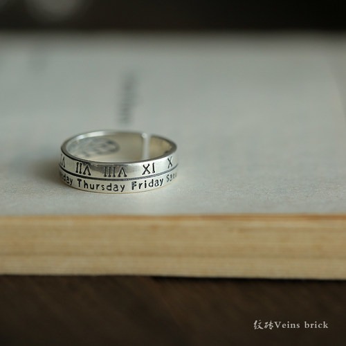 纹砖罗马数字开口戒指