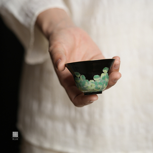 赋山叙丨采莲子·黛墨主人杯单杯手绘陶瓷折腰功夫茶品茗杯个人小