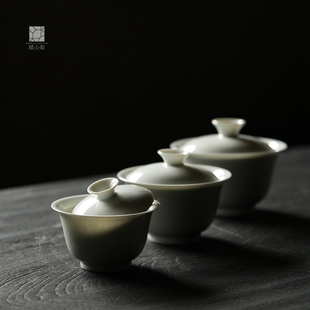 赋山叙丨三代审评盖碗单个80 110 150薄胎雕刻白瓷不烫手泡岩茶器