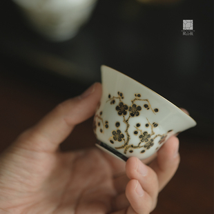 赋山堂官方丨墨梅浮金折腰主人杯单杯手绘景德镇陶瓷茶杯个人专用