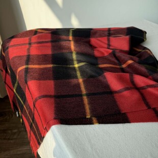 尾货山羊绒格子围巾披肩橘红色苏格兰格子秋冬保暖加厚