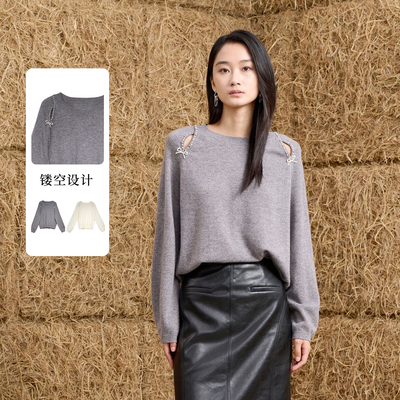 紫淑冬装韩系镂空蝴蝶结女针织衫