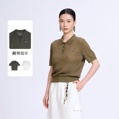 紫淑夏季POLO领短袖女针织衫