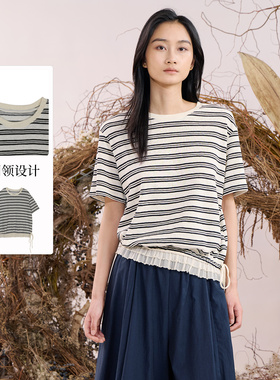 Sweet Basil/紫淑2025年秋女装专柜同款圆领条纹T恤Z1DA53172