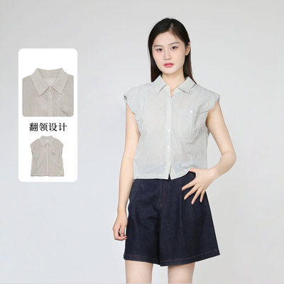 紫淑夏女收腰短袖通勤衬衫
