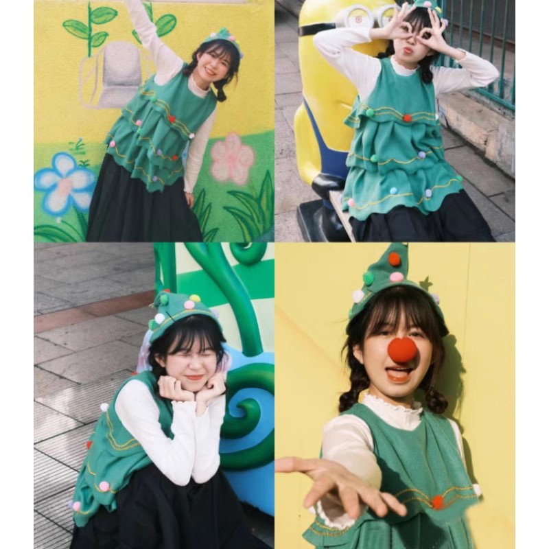圣诞套装圣诞节女装cos衣服穿搭圣诞树服装女裙圣诞服主题连衣裙