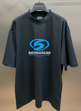 BATESUOCAD 25s新款印花宽松os字母情侣款小领口短袖纯棉T恤潮