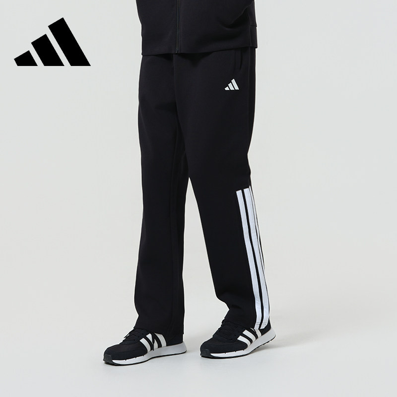 Adidas阿迪达斯长裤男直筒裤运动透气休闲复古三条纹针织运动裤子