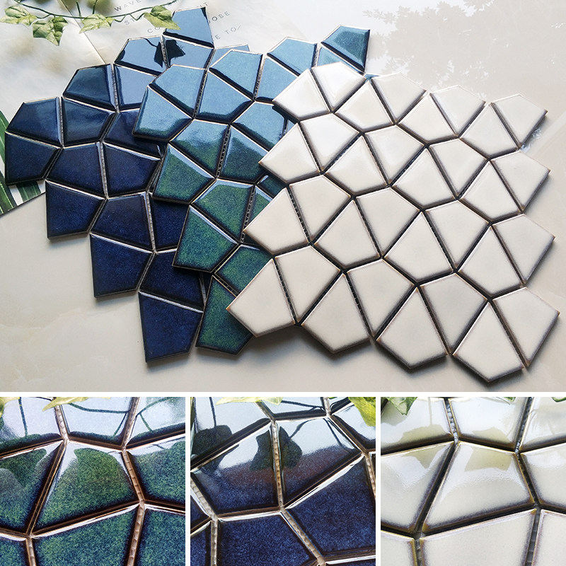 复古蓝绿色窑变陶瓷马赛克不规则四边形卫生间厨房吧台背景墙瓷砖