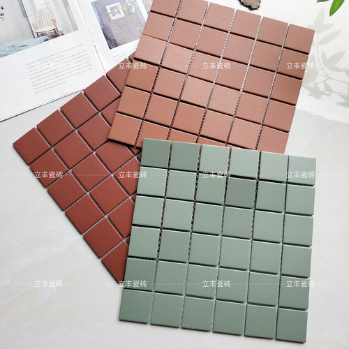 莫兰迪通体马赛克多巴胺色高端全瓷防滑瓷砖彩色方格墙砖磨砂地砖