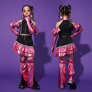 女童模特t台走秀潮服儿童时髦演出服套装少儿爵士舞服装酷秋装女