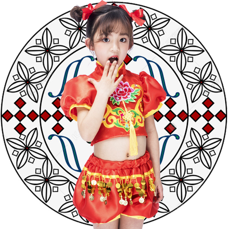 喜庆舞蹈女童中国风表演打鼓服图片