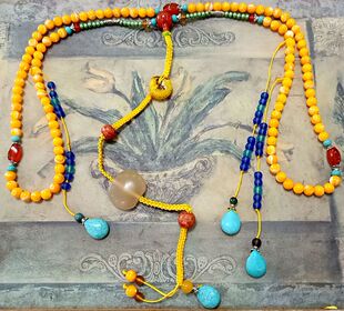 清宫风格朝珠黄金贝壳108颗老玛瑙背云蜜蜡特价