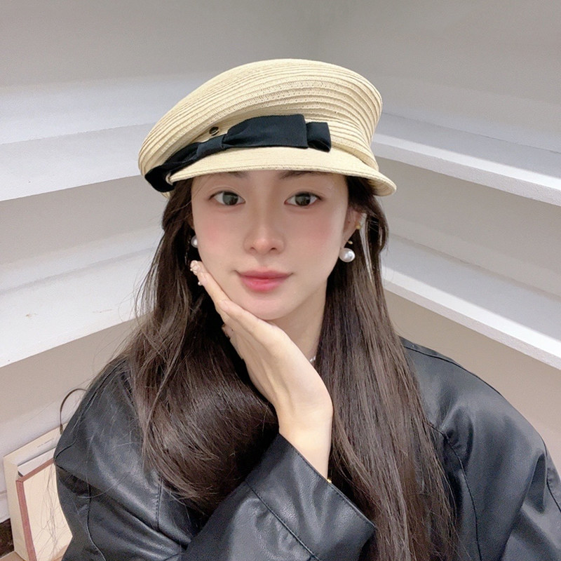 日系天然草报童鸭舌帽女夏季海边度假出游防晒礼帽法式优雅贝雷帽