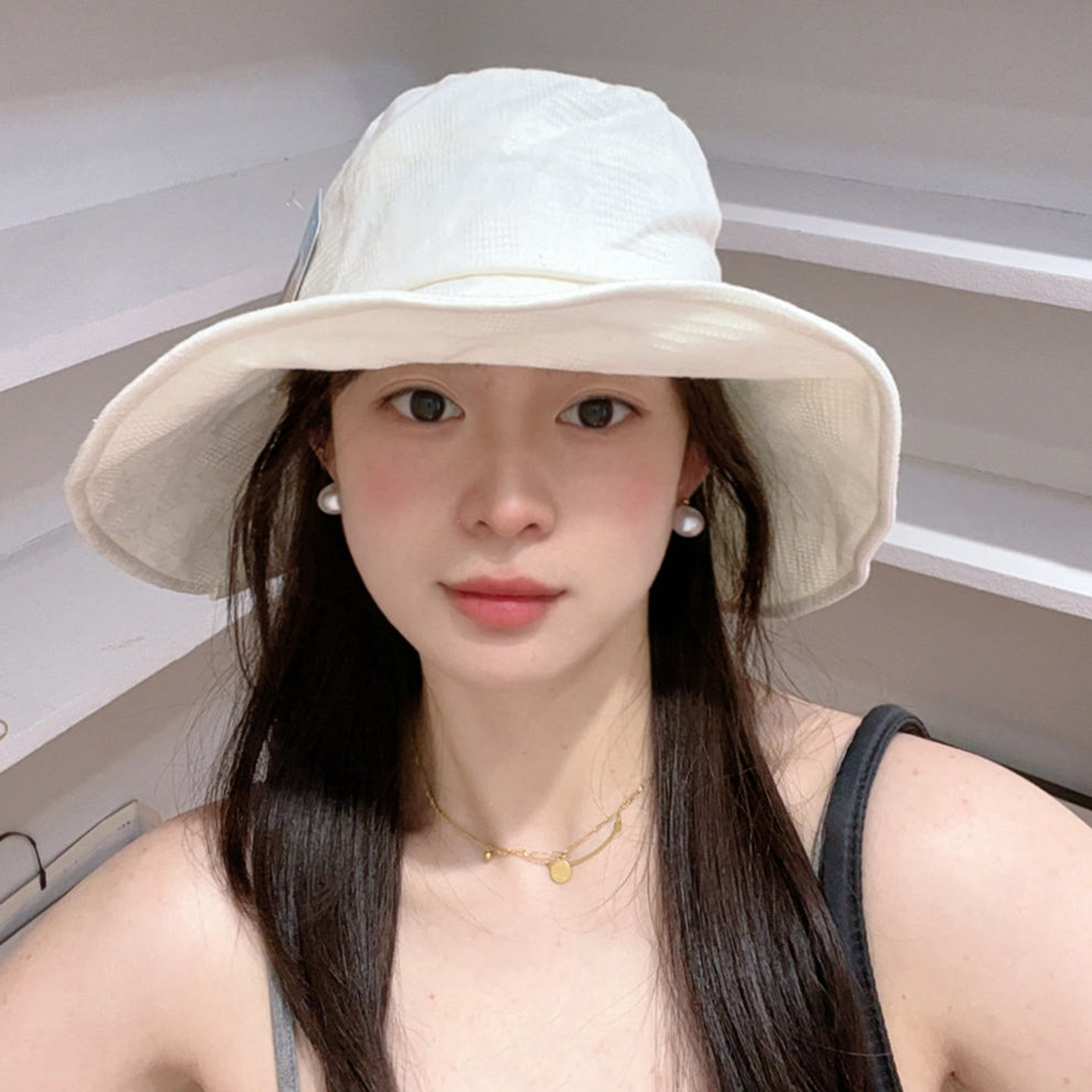 韩货大帽檐渔夫帽子女春夏出游遮阳防晒帽后开叉肌理感显脸小盆帽