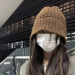 美德拉风秋冬百搭毛线渔夫帽子女韩系ins保暖护耳系带水桶帽街头