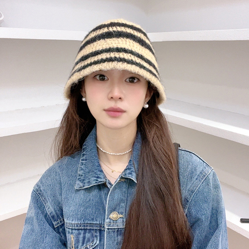 日系复古兔毛针织渔夫帽