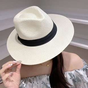 法式简约手工编织巴拿马帽子男夏天旅游度假遮阳帽百搭爵士礼帽女