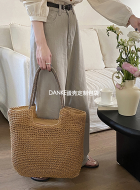 ins韩版超大容量草编包海边度假 法式休闲简约托特编织包单肩手提