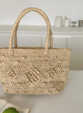 ins博主同款法式复古度假风单肩手提编织包夏 海边旅行沙滩草编包