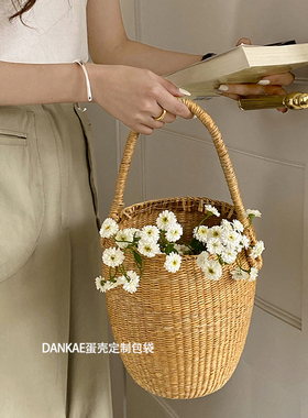 DANKE自制法式复古海边度假草编包女 手提菜篮子包手工编织包夏季