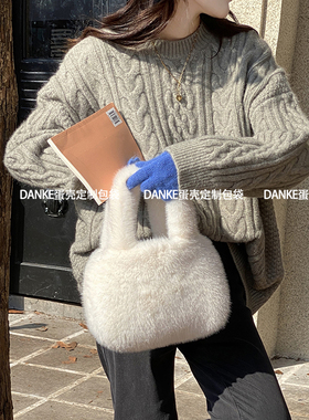 韩国ins同款毛毛包包女秋冬 仿貂毛可爱毛绒手提水桶包毛茸茸手拎