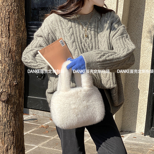 韩国ins同款 仿貂毛可爱毛绒手提水桶包毛茸茸手拎 毛毛包包女秋冬