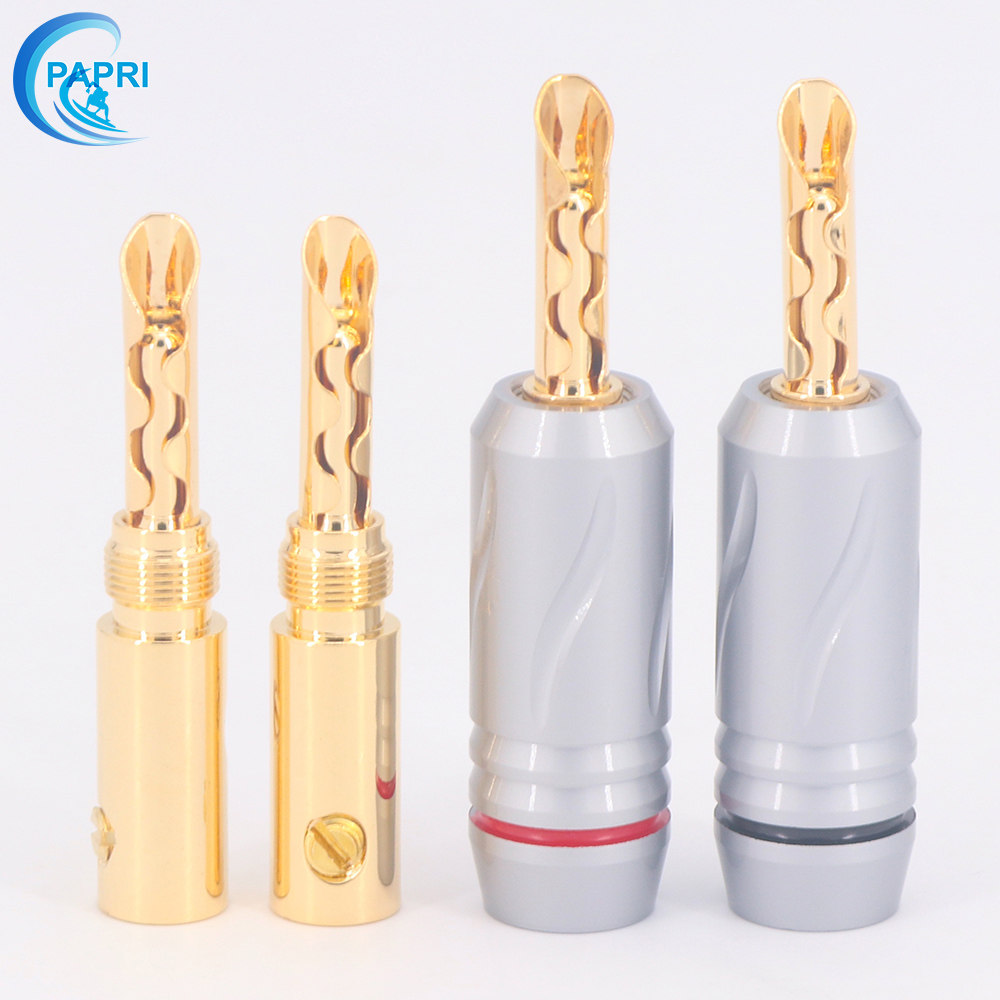 PAPRI PR-604纯铜镀3μ真金香蕉插头免焊接功放音箱喇叭线径：5mm