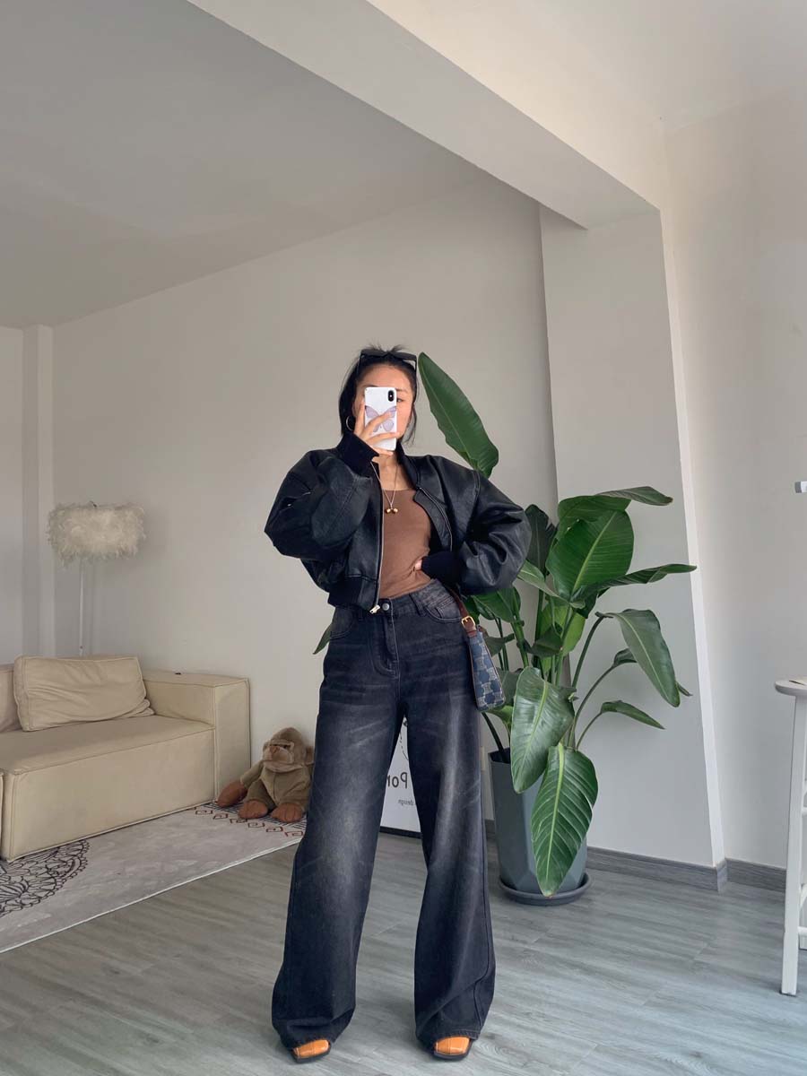 高腰牛仔阔腿裤显腿长