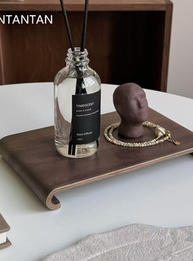 TAN!中古风黑胡桃木托盘置物架 复古桌面香薰首饰收纳 拍摄道具