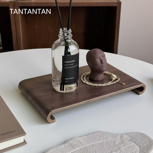 TAN!中古风黑胡桃木托盘置物架 复古桌面香薰首饰收纳 拍摄道具