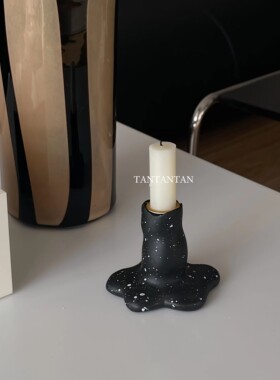 TAN！复古泼墨创意家居摆件黑色香薰蜡烛台餐桌蜡托浪漫烛光装饰