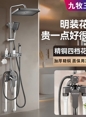 九牧王适用全铜淋浴明装花洒套装